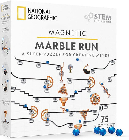 NATIONAL GEOGRAPHIC Magnetic Marble Run - 75-Piece STEM Building Set for Kids & Adults with Magnetic Track & Trick Pieces & Marbles for Building A Marble Maze, STEM Project (Amazon Exclusive)