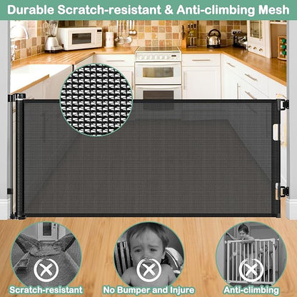 80 Inch Retractable Baby Gates for Doorways Retractable Mesh Dog Gate for The House 33” Tall Retractable Gate Outdoor Baby Gate for Decks Indoor Retractable Pet Gate Mesh Child Safety Gate for Stairs