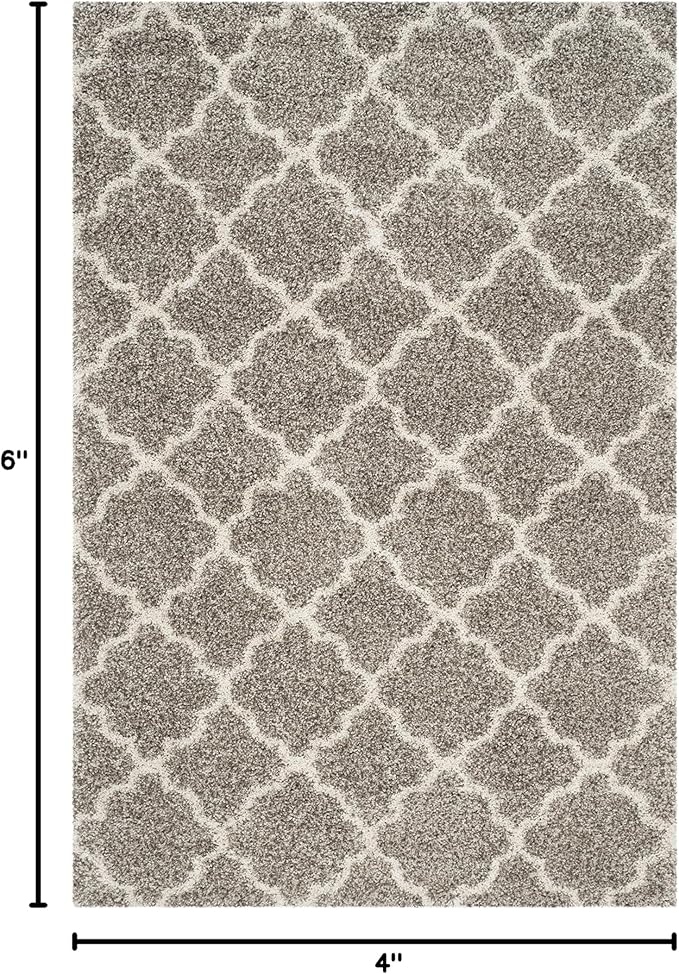 SAFAVIEH Hudson Shag Collection Accent Rug - 4' x 6', Grey & Ivory, Trellis Design, Non-Shedding & Easy Care, 2-inch Thick Ideal for High Traffic Areas in Entryway, Living Room, Bedroom (SGH282B)