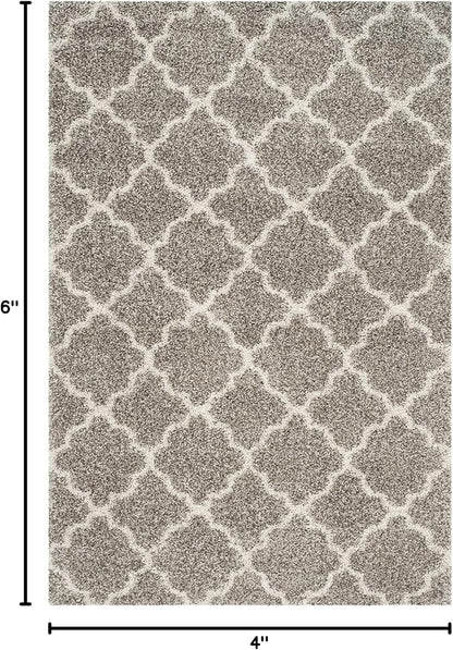 SAFAVIEH Hudson Shag Collection Accent Rug - 4' x 6', Grey & Ivory, Trellis Design, Non-Shedding & Easy Care, 2-inch Thick Ideal for High Traffic Areas in Entryway, Living Room, Bedroom (SGH282B)