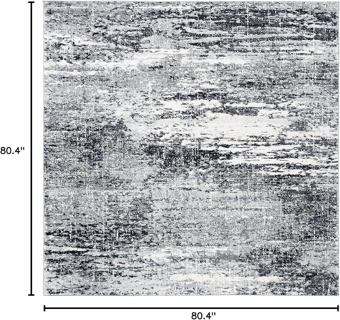 SAFAVIEH Evoke Collection Area Rug - 6'7" Square, Ivory & Dark Grey, Modern Abstract Design, Non-Shedding & Easy Care, Ideal for High Traffic Areas in Living Room, Bedroom (EVK272G)