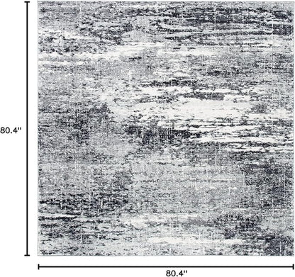 SAFAVIEH Evoke Collection Area Rug - 6'7" Square, Ivory & Dark Grey, Modern Abstract Design, Non-Shedding & Easy Care, Ideal for High Traffic Areas in Living Room, Bedroom (EVK272G)