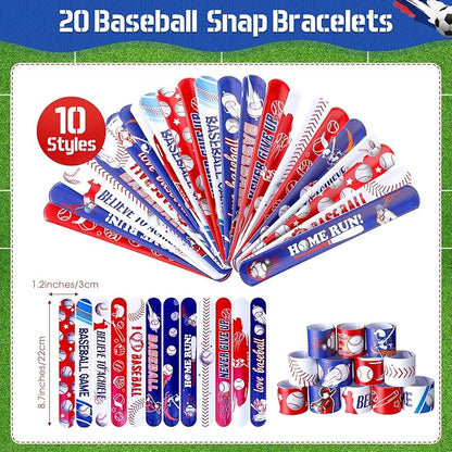 Jenaai 130 Pcs Baseball Party Favors Includes Baseballs Slap Bracelets Party Gift Bags Silicone Keychain Baseball Tattoo Baseball Stickers for Baseball Themed Sports Party Favors for Kids Students