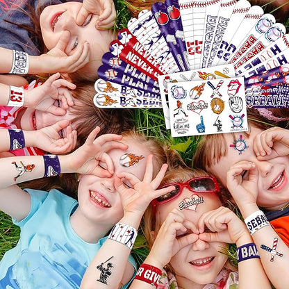 48PCS Baseball Party Favors - 24 Tattoos & 24 Slap Bracelets for Kids, Perfect for Sports-Themed Birthdays, School Prizes, and Classroom Rewards