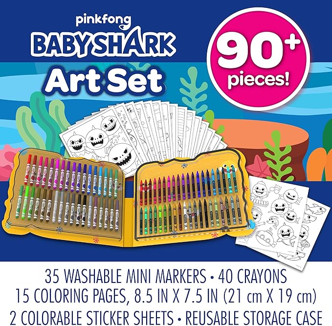 Crayola Baby Shark Art Set, 90 Pieces, Gift for Kids, 4, 5, 6, 7