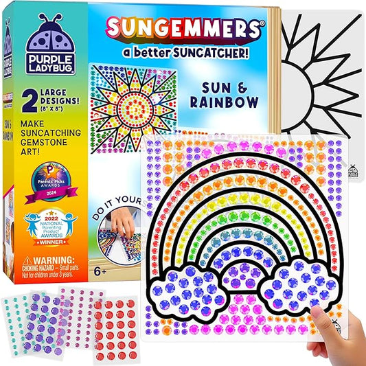 PURPLE LADYBUG Sungemmers Window Gem Art Suncatcher Kits – Easter Gift Basket Stuffers for Kids, Birthday Gifts for Girls & Boys, Crafts for Ages 4-10, Fun DIY Art Kit for Kids 6-12