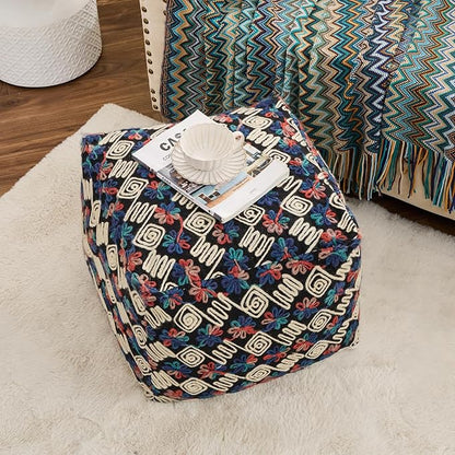Unstuffed Pouf Ottoman Cover Storage Bean Bag Cube Foot Rest Floral Footstool Floor Pillow Farmhouse Cushion for Living Room, Bedroom, Nursery, Kidsroom, Nook