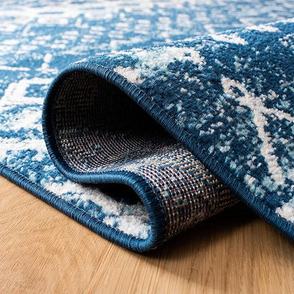 SAFAVIEH Amsterdam Collection Runner Rug - 2'3" x 16', Navy & Beige, Moroccan Boho Design, Non-Shedding & Easy Care, Ideal for High Traffic Areas in Living Room, Bedroom (AMS108N)