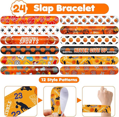 48PCS Basketball Party Favors - 24PCS Tattoos & 24PCS Slap Bracelets - Sport-Themed Birthday Supplies, Decorations, Gifts, Classroom Prizes, Carnival Rewards for Boys & Girls