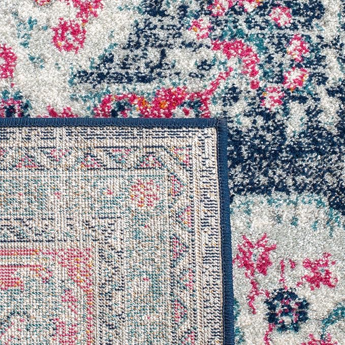 SAFAVIEH Evoke Collection 2'2" x 7' Navy / Fuchsia EVK250N Oriental Medallion Distressed Non-Shedding Living Room Entryway Foyer Hallway Bedroom Runner Rug