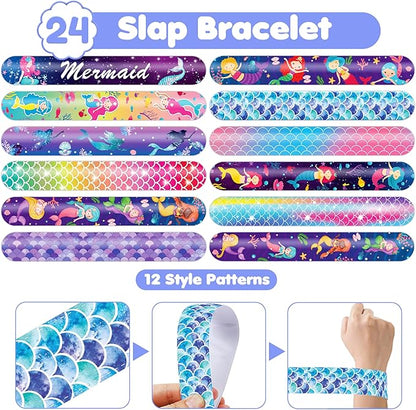 48PCS Mermaid Party Favors - 24PCS Tattoos & 24PCS Slap Bracelets - Undersea Birthday Supplies, Mermaid-Themed Decorations, Classroom Prizes, Gifts for Girls & Boys