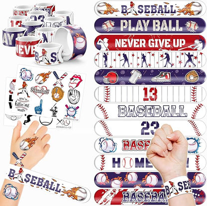 48PCS Baseball Party Favors - 24 Tattoos & 24 Slap Bracelets for Kids, Perfect for Sports-Themed Birthdays, School Prizes, and Classroom Rewards