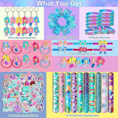 134Pcs Mermaid Party Favors for Kids, Mermaid Birthday Party Decorations Toys for Girls, Goodie Bag Pinata Gifts for Classroom Prizes