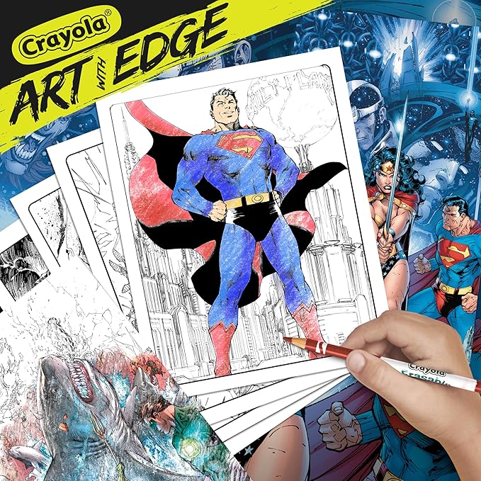 Crayola Art with Edge - Justice League Coloring Book (28 Pages), Superhero Coloring Book, Adult Coloring, Gift for Teens