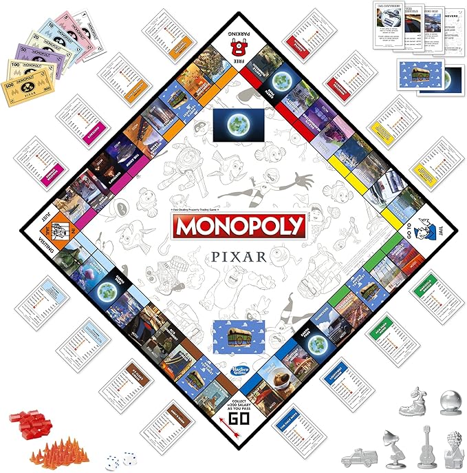 Hasbro Gaming Monopoly: Pixar Edition Board Game for Kids 8 and Up, Buy Locations from Disney and Pixar's Toy Story, The Incredibles, Up, Coco, Lightyear, and More (Amazon Exclusive)