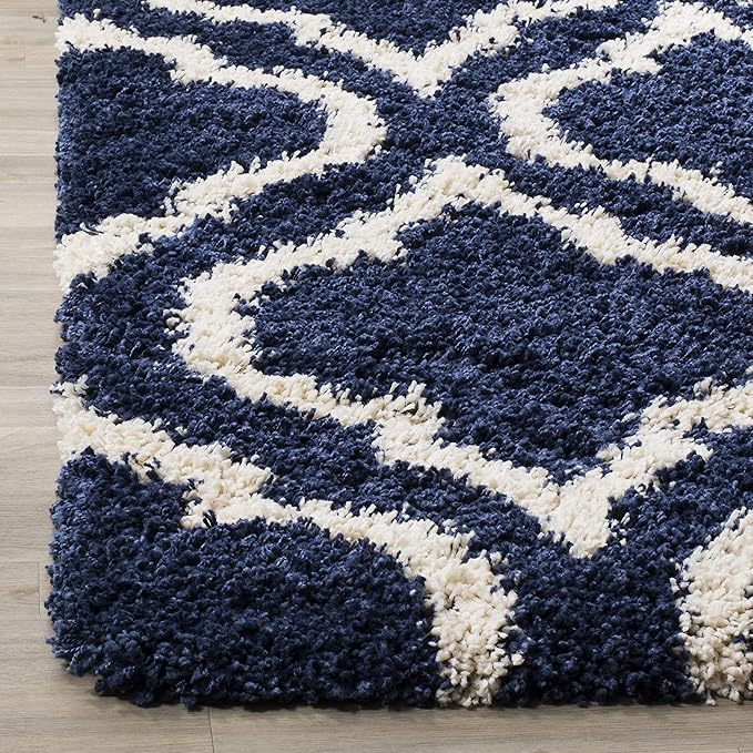 SAFAVIEH Hudson Shag Collection Runner Rug - 2'3" x 14', Navy & Ivory, Moroccan Design, Non-Shedding & Easy Care, 2-inch Thick Ideal for High Traffic Areas in Living Room, Bedroom (SGH284C)