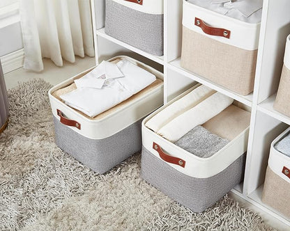 DECOMOMO Storage Baskets for Shelves - Fabric Storage Bins, Linen Closet Organizers and Storage (Grey & White, Large - 1 Pack)