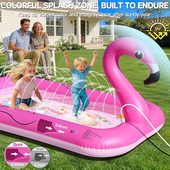 KingSom Splash Pad Sprinkler for Kids,Flamingo Splash Pad for Toddlers,Thicken Toddler Sprinkler Pool,Splash Play Mat Summer Outdoor Water Toys, Inflatable Splash Pad for Kids,Backyard Baby Kid Pool