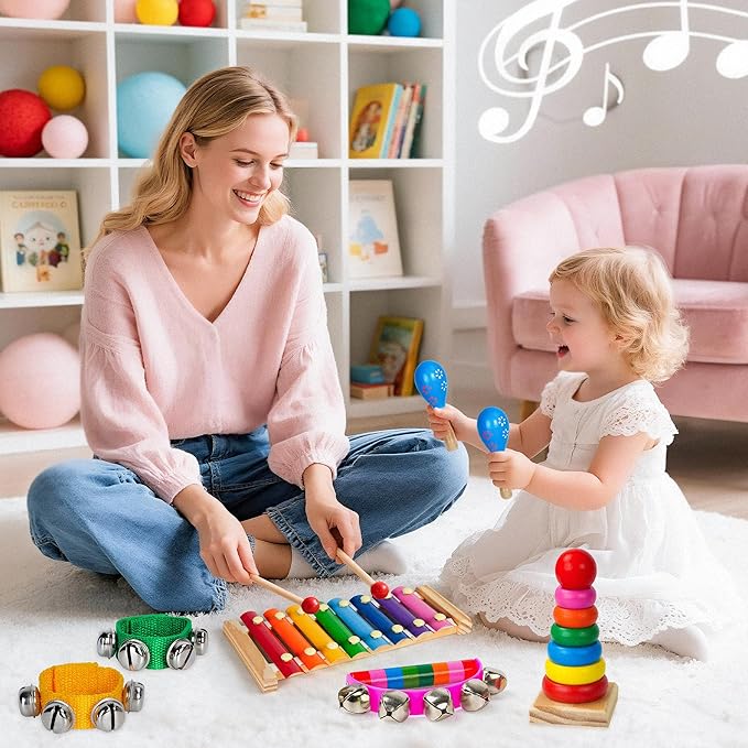 Childom Kids Musical Instruments for Toddlers,Baby Musical Toys for Toddlers,Preschool Educational Kids Gifts,Christmas Birthday Gifts for Boys Girls,Xylophone,Maracas,Wooden Instruments Toddler Toys