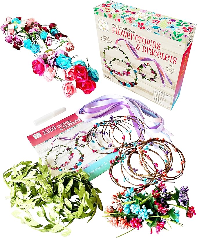 Hapinest Make Your Own Flower Crown Kit & Bracelet Craft Kit, DIY Flower Crown Making Kit Headband Making Kit Perfect Birthday Gifts, Arts and Crafts for Girls & Boys Ages 6 7 8 9 10 Years Old & Up