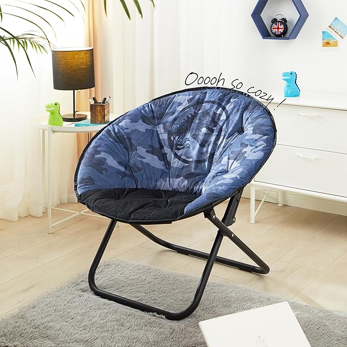 Idea Nuova Jurassic World Plush Folding Saucer™ Chair with 32" Folding and Metal Frame for Kids,Teens,Adults, Large