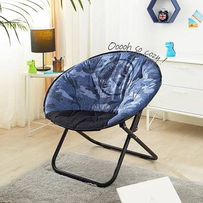 Idea Nuova Jurassic World Plush Folding Saucer™ Chair with 32" Folding and Metal Frame for Kids,Teens,Adults, Large