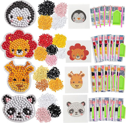 SCS Direct Kid's Birthday Party Diamond Gem Painting Craft Favor Kits -Zoo Buddies- 20 Individually Packaged, All-in-One Packs for Boys & Girls -Fun & Unique Gem Classroom Art Project Activity Gift