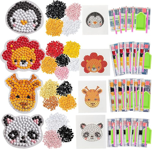 SCS Direct Kid's Birthday Party Diamond Gem Painting Craft Favor Kits -Zoo Buddies- 20 Individually Packaged, All-in-One Packs for Boys & Girls -Fun & Unique Gem Classroom Art Project Activity Gift