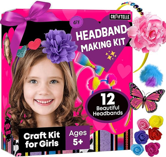 Headband Making Kit for Girls - Make Your Own Fashion Headbands - Hair Accessories Girls Crafts Ages 5-7 - DIY Arts and Crafts Birthday Gifts for 5 6 7+ Year Old Girls – 5 6 7 Year Old Girl Gift Ideas