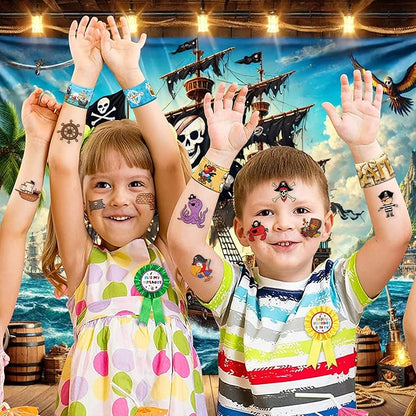 48PCS Pirate Party Favors - 24PCS Tattoos & 24PCS Slap Bracelets - Pirate-Themed Birthday Supplies, Treasure Hunt Decorations, Classroom Prizes, Gifts for Boys & Girls