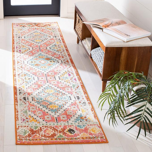 SAFAVIEH Madison Collection Runner Rug - 2'2" x 6', Rust & Pink, Boho Diamond Distressed Design, Non-Shedding & Easy Care, Ideal for High Traffic Areas in Living Room, Bedroom (MAD418Q)