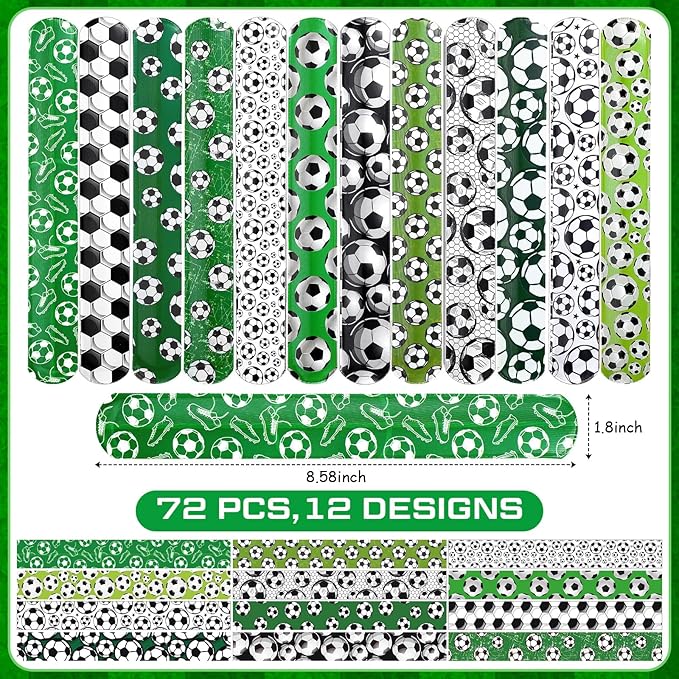Aoriher 72 Pcs Soccer Slap Bracelets Soccer Wristbands Bracelets Bulk for Soccer Party Favors Sport Themed Bracelet