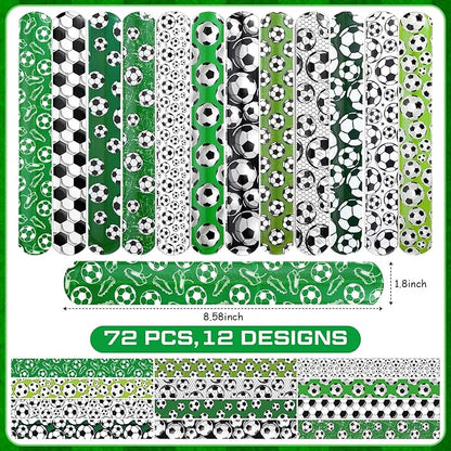 Aoriher 72 Pcs Soccer Slap Bracelets Soccer Wristbands Bracelets Bulk for Soccer Party Favors Sport Themed Bracelet