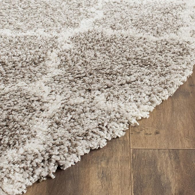 SAFAVIEH Hudson Shag Collection 7' Round Grey/Ivory SGH282B Moroccan Trellis Non-Shedding Living Room Bedroom Dining Room Entryway Plush 2-inch Thick Area Rug