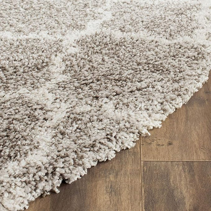SAFAVIEH Hudson Shag Collection 7' Round Grey/Ivory SGH282B Moroccan Trellis Non-Shedding Living Room Bedroom Dining Room Entryway Plush 2-inch Thick Area Rug