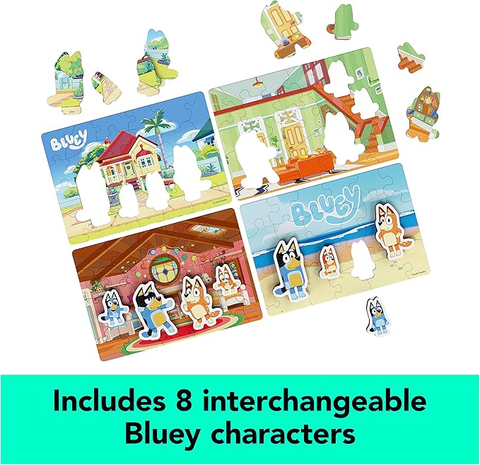 Bluey 4-Pack of Wooden 24-Piece Puzzles with Interchangeable Pieces | Bluey Birthday Party Supplies | Bluey Party Favors | Bluey Toys for Kids Ages 3+