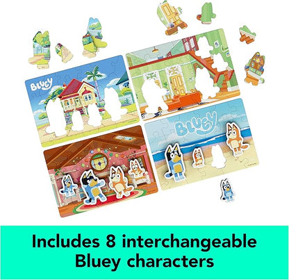 Bluey 4-Pack of Wooden 24-Piece Puzzles with Interchangeable Pieces | Bluey Birthday Party Supplies | Bluey Party Favors | Bluey Toys for Kids Ages 3+