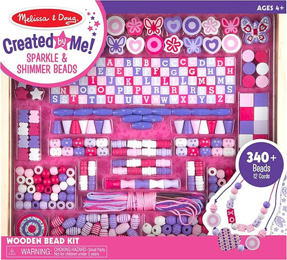 Melissa & Doug Created by Me! Sparkle & Shimmer Beads Wooden Bead Kit, 340+ Beads for Jewelry-Making