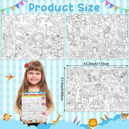 3Pack Large Coloring Poster for Kids, Giant Coloring Poster for Kids, Huge Big Coloring Page Craft with Dinasour, Mermaid, Zoo Animal for Class Home Activities Kids Gifts Party Favors(43.3 x 31.5in)
