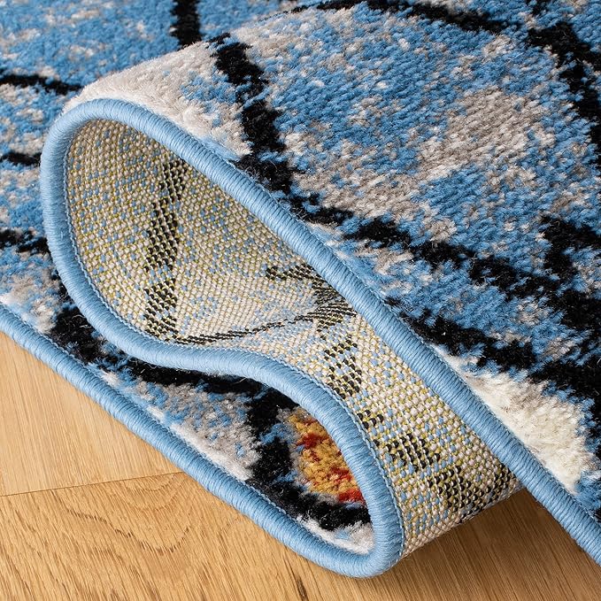 SAFAVIEH Amsterdam Collection Runner Rug - 2'3" x 8', Blue & Ivory, Moroccan Boho Design, Non-Shedding & Easy Care, Ideal for High Traffic Areas in Living Room, Bedroom (AMS115M)