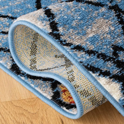 SAFAVIEH Amsterdam Collection Runner Rug - 2'3" x 8', Blue & Ivory, Moroccan Boho Design, Non-Shedding & Easy Care, Ideal for High Traffic Areas in Living Room, Bedroom (AMS115M)