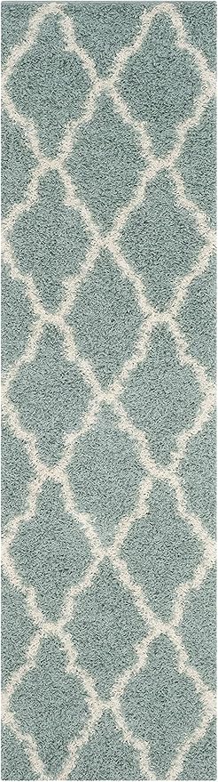 SAFAVIEH Dallas Shag Collection 2'3" x 6' Seafoam / Ivory SGDS257C Trellis Non-Shedding Living Room Bedroom Dining Room Entryway Plush 1.5-inch Thick Runner Rug