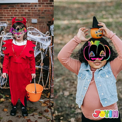 JOYIN 32 Pcs Halloween Rainbow Scratch Masks Crafts for Kids, Halloween Party Favors, Scratch Art Masks, Halloween Party Supplies, Scratch Off Paper Animal Masks Classroom Activities Gift Party Games