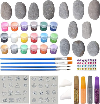 Klever Kits 12 Halloween Rock Painting Kit for Kids, Creativity Arts Crafts DIY Supplies Kit with 18 Paint Tubs, Decorate Your Own for Kids Painting Gifts, Family Activity, Birthday Present, Halloween
