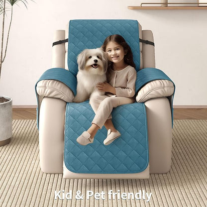 CHUN YI Recliner Chair Cover, Non-Slip Recliner Covers That Stay in Place, Washable Lazy Boy Recliner Covers with Pockets, Water Resistant Recliner Slipcover for Pets (Blue, Small Recliner)