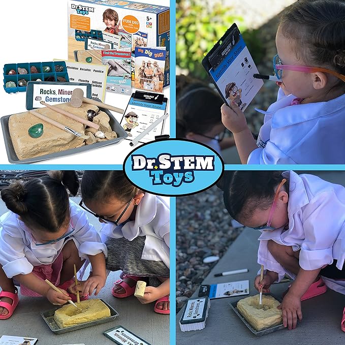 Dr. STEM Toys - Discovery Rock & Gem Dig Set Kids Science Experiment Kit, Complete Set of Materials for Home or Classroom Use (for Boys and Girls Age 5+)