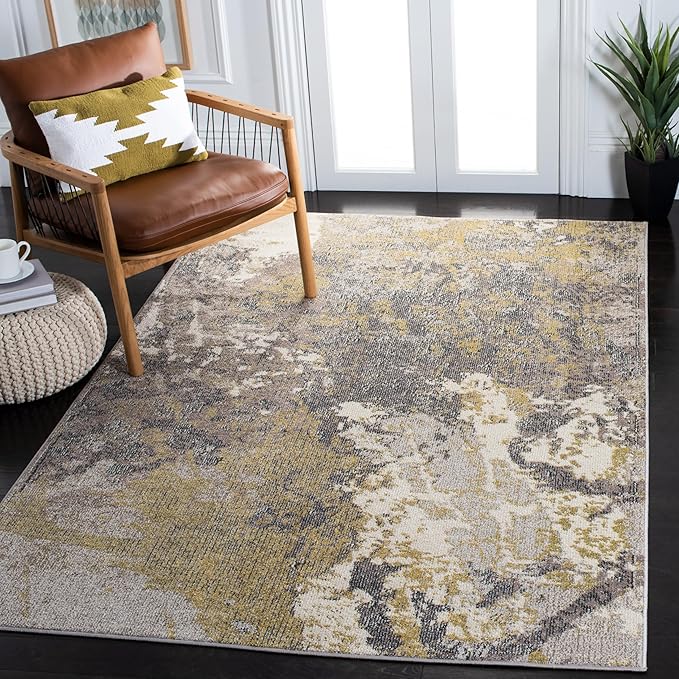 SAFAVIEH Madison Collection Accent Rug - 4' x 6', Ivory & Grey, Modern Abstract Design, Non-Shedding & Easy Care, Ideal for High Traffic Areas in Entryway, Living Room, Bedroom (MAD499A)