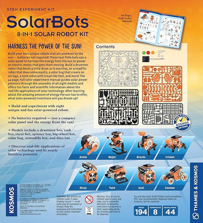 Thames & Kosmos SolarBots: 8-in-1 Solar Robot STEM Experiment Kit | Build 8 Cool Solar-Powered Robots in Minutes | No Batteries Required | Learn About Solar Energy & Technology | Solar Panel Included