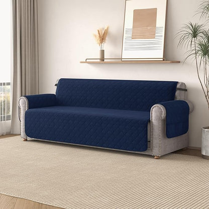 CHUN YI Oversized Couch Cover, Water Resistant Sofa Cover Slipcover for 4 Cushion Sofa, Washable with Adjustable Strap Storage Pocket for Living Room Dog Pet (Oversized Sofa, Navy)