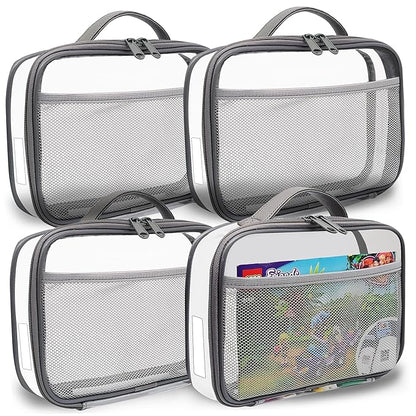 holay 4 Packs PVC Zippered Blocks Set, Toy, Clay, Board game Storage Organizer Case (Name Tag, Manual Pocket) (Gray, Small)